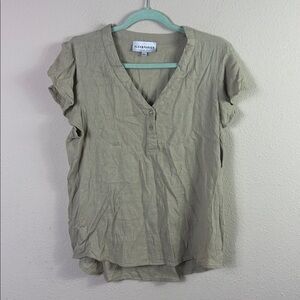 Alex & Parker Linen Rayon Blend Button Down Shirt Olive Green size Large